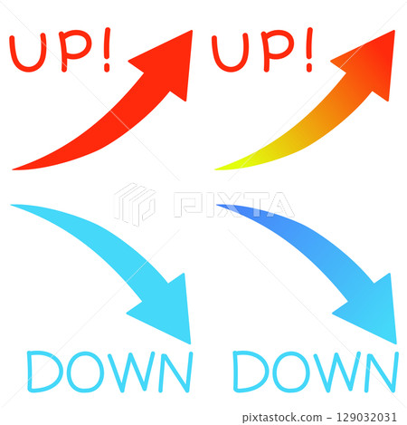 Set of rising and falling arrows with letters 129032031