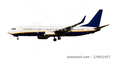 View of passenger airplane isolated on white background View of passenger airplane isolated on white background 129032927
