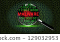 Magnifying Glass Focused on Malware word and Binary code 129032953