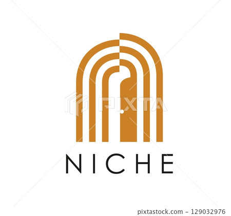 Niche arch icon of door in simple line art for architecture building or interior design, vector emblem. Niche arch icon of door in gateway or archway frame for house construction or furniture company Niche arch icon of door in simple line art for architecture building or interior design, vector emblem. Niche arch icon of door in gateway or archway frame for house construction or furniture company 129032976