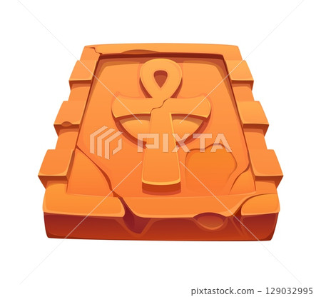 Cartoon stone tablet featuring a carved ancient Egyptian ankh symbol. Vector rock plate with weathered edges, Egypt game icon asset, treasure, archaeology, mythology, or historical finds or artefact Cartoon stone tablet featuring a carved ancient Egyptian ankh symbol. Vector rock plate with weathered edges, Egypt game icon asset, treasure, archaeology, mythology, or historical finds or artefact 129032995
