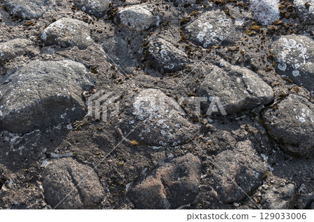 Natural Stone Wall Surface with Moss and Weathered Textures Natural Stone Wall Surface with Moss and Weathered Textures 129033006
