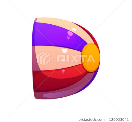 Cartoon letter D circus font as striped colorful ball, retro carnival typeface character, entertainment type script for kids education. English alphabet symbol. Vector abc decorative fun typography Cartoon letter D circus font as striped colorful ball, retro carnival typeface character, entertainment type script for kids education. English alphabet symbol. Vector abc decorative fun typography 129033041