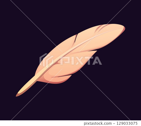 Cartoon quill feather or pirate Medieval writing pen and ancient stationery, vector icon. Vintage ink quill feather or ancient inkpen for writing of fairy tale book or message letter 129033075