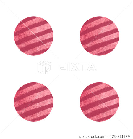 Red textured balls with diagonal stripes. Seamless watercolor pattern isolated on white. Playful minimal design suitable for childrens products, textiles, wrapping paper, and pet-themed backgrounds 129033179