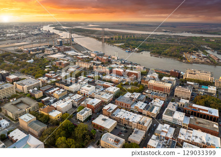 Savannah, Georgia. Historic American architecture of old historical city. USA Southern cityscape at sunset Savannah, Georgia. Historic American architecture of old historical city. USA Southern cityscape at sunset 129033399