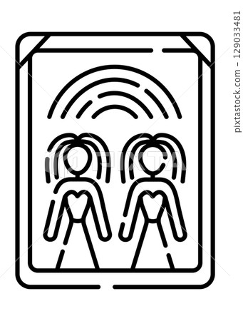 Photo of female couple, vector black line icon of two women 129033481