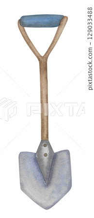 Watercolor illustration of a garden shovel. Hand drawn garden tool 129033488