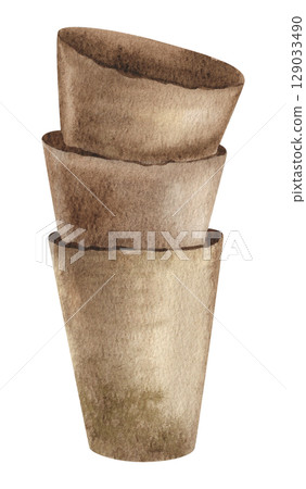 Watercolor illustration of flower pots for seedlings. Suitable for ecology, gardening, seed packaging, nature blogs, Earth Day and spring equinox. Watercolor illustration of flower pots for seedlings. Suitable for ecology, gardening, seed packaging, nature blogs, Earth Day and spring equinox. 129033490