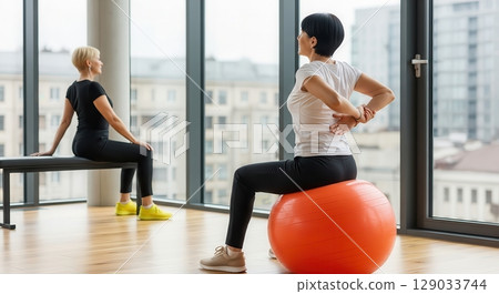 Women Practicing Fitness in a Modern Gym - AI-generated image 129033744