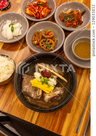Korean traditional food. short rib soup. galbitang Korean traditional food. short rib soup. galbitang 129033812