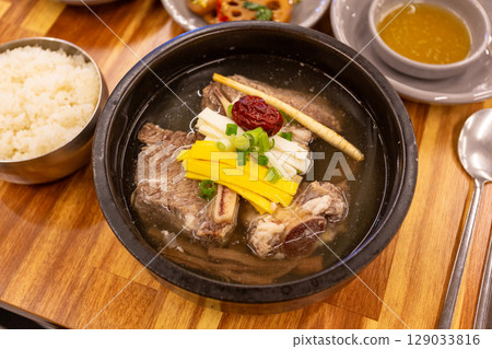 Korean traditional food. short rib soup. galbitang Korean traditional food. short rib soup. galbitang 129033816