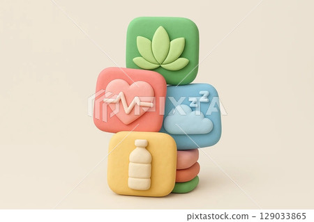Stacked Soft 3D Clay Wellness App Icons Collection Stacked Soft 3D Clay Wellness App Icons Collection 129033865