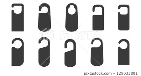 Door hanger do not disturb template. Hotel tag silhouette, set sign, blank. Die empty label hanger on door hotel room. Cardboard signs isolated on white background 129033891