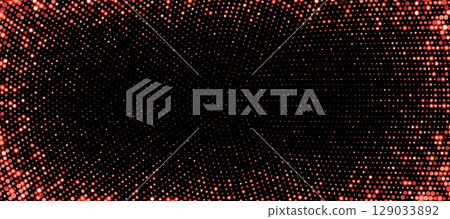 Red halftone background, abstract glittering dots backdrop, disco texture design, shiny confetti banner. 129033892