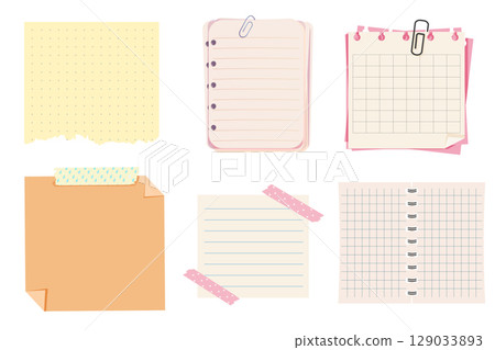 Memo sheets, postit notes, torn labels and taped pages. Sticky planner elements, checklist and list paper for scrapbooking or school. Template set. White and craft paper. Memo sheets, postit notes, torn labels and taped pages. Sticky planner elements, checklist and list paper for scrapbooking or school. Template set. White and craft paper. 129033893