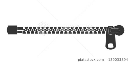 Zipper silhouette, zipper lock or unlock. Fastener slide with puller. Split cloth pulling zip. Apparel accessories simple drawing. Zipper silhouette, zipper lock or unlock. Fastener slide with puller. Split cloth pulling zip. Apparel accessories simple drawing. 129033894