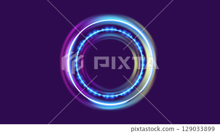 Teleportation portal with neon hologram rings Teleportation portal with neon hologram rings 129033899