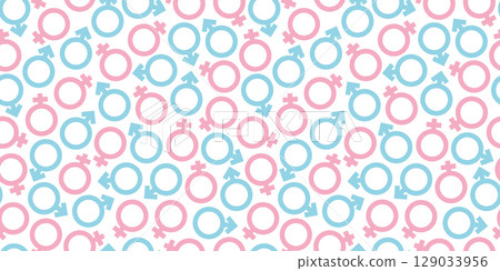 Gender Seamless Pattern with Blue Male and Pink Female Icons 129033956