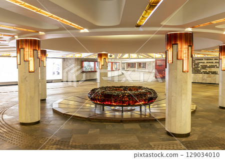 07.07.2025- Minsk, Belarus - Victory square metro station, monument of eternal fire 129034010