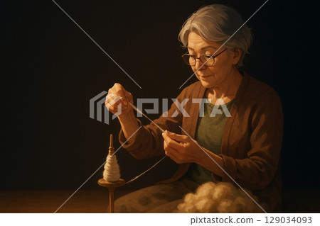 紡紗時間，面對手工的時間 129034093