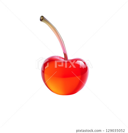 Sweet maraschino cherry fruit illustration. Ripe berry food glossy render. Nutrition diet preserved dessert juice beverage. Realistic design red background vector 129035052