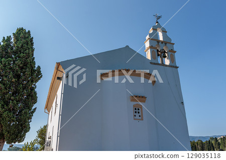 Orthodox Church of the Hypapante at Gouvia on Corfu Island, Ionian Sea, Greece Orthodox Church of the Hypapante at Gouvia on Corfu Island, Ionian Sea, Greece 129035118