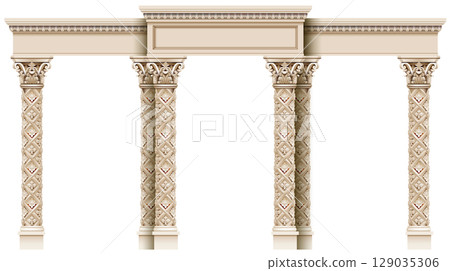 Antique white colonnade with columns 129035306