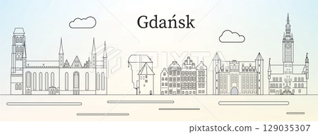 Gfansk city skyline - line art vector illustration 129035307