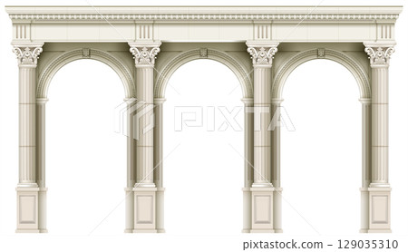 Antique white colonnade with columns Antique white colonnade with columns 129035310