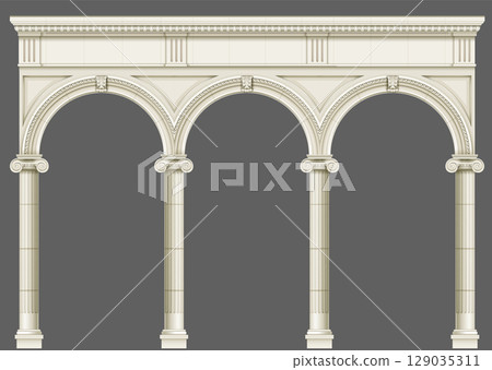 Antique white colonnade with columns Antique white colonnade with columns 129035311