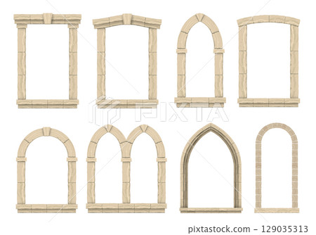 Vintage arcade wall of the old brick set Vintage arcade wall of the old brick set 129035313