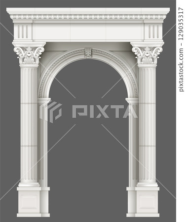 Antique white colonnade with columns 129035317