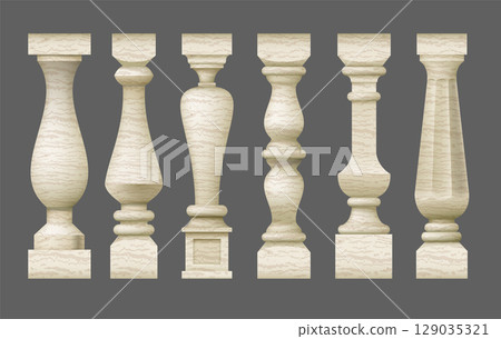 Set of classic old marble balusters 129035321