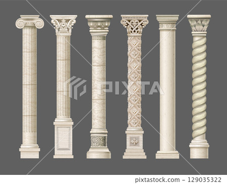Set of old classical columns Set of old classical columns 129035322
