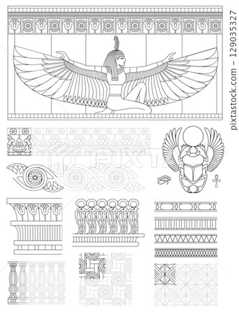 Set of ancient Egyptian ornament patterns 129035327