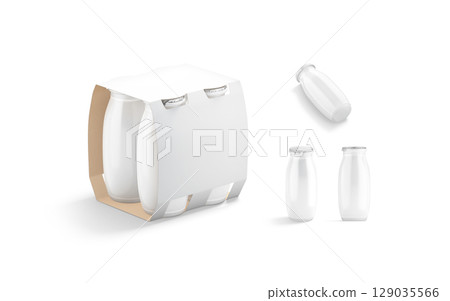 Blank white drinkable yogurt in paper pack mockup, different views 129035566