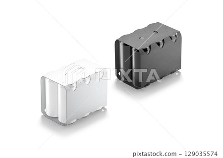 Blank black and white six can cardboard pack mockup, isolated Blank black and white six can cardboard pack mockup, isolated 129035574
