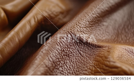 Close-up of textured brown leather fabric with natural grain details for fashion and design Close-up of textured brown leather fabric with natural grain details for fashion and design 129036584