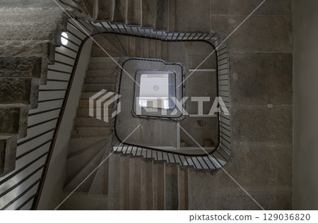 an upward view of the "Staircase to Infinity" also known as the Miles Stair. 129036820
