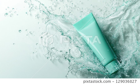 cosmetic tube in water splash 129036827