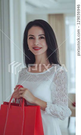 Chic woman with red bags 129036946