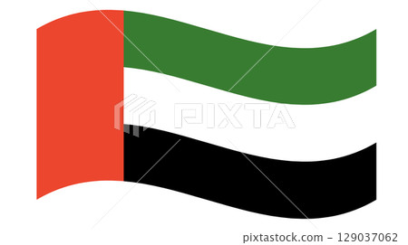 Waving United Arab Emirates flag isolated . National waving flag of UAE 129037062