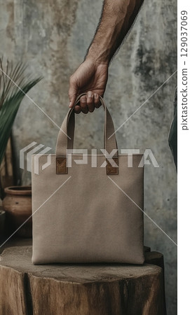 mock up minimalist style man's hand holding bag mock up minimalist style man's hand holding bag 129037069