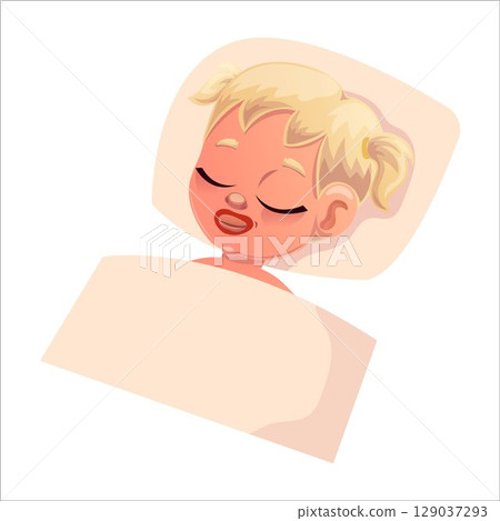Flat design of baby with tape on mouth for sleep 129037293