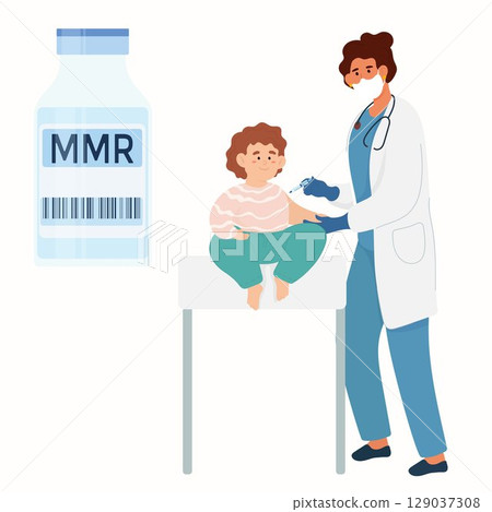 Vector illustration of child vaccination. MMR vaccine Vector illustration of child vaccination. MMR vaccine 129037308