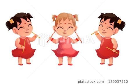 Children celebrate Navratri, a Hindu religious festival 129037310