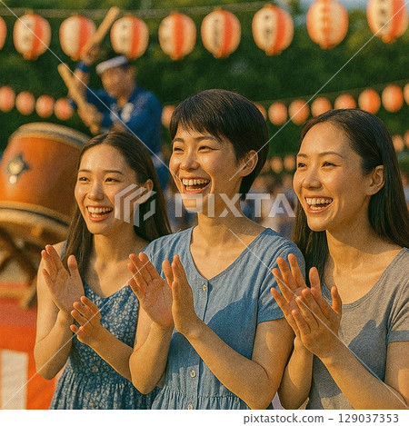 We generated a scene of three people watching and clapping as the drums are played. 129037353