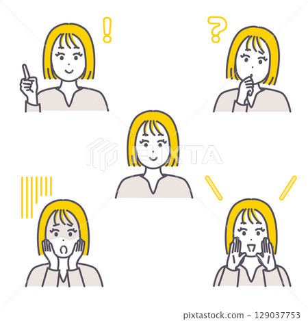 年輕女子臉部表情插圖集 129037753