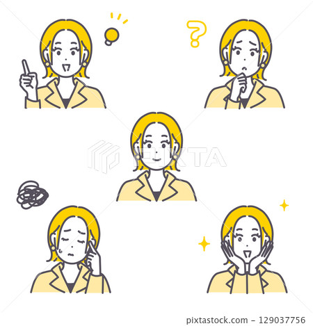Young woman facial expression illustration set 129037756